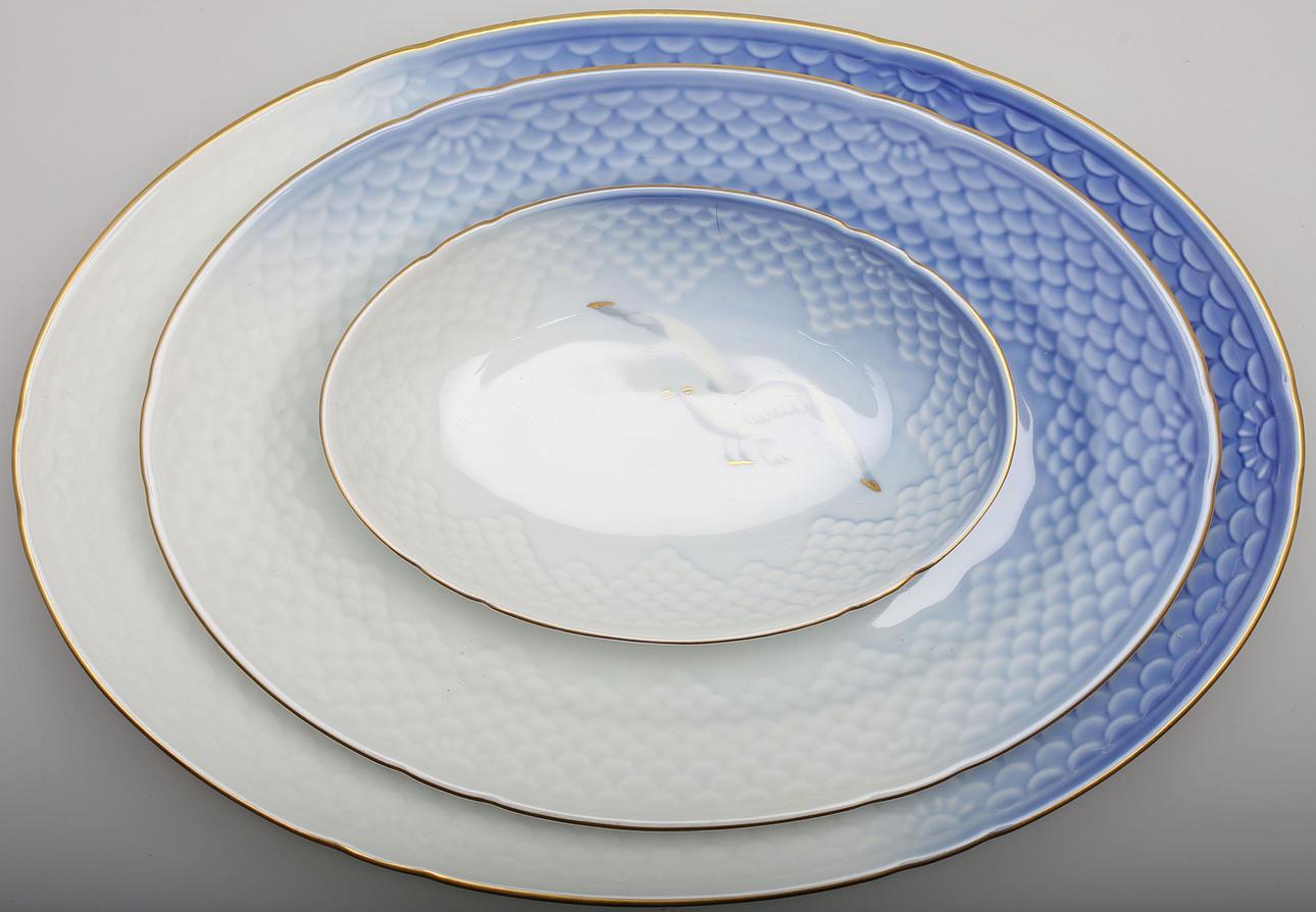 UPPLÄGGSFAT, 3 st, porslin, Blå Måsen, Bing & Gröndahl, Danmark.