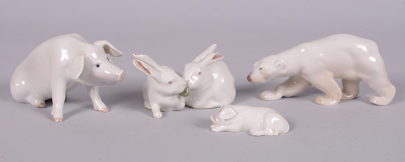 PORSLINSFIGURER, 4 stycken, Royal Copenhagen samt Bing & Gröndal.