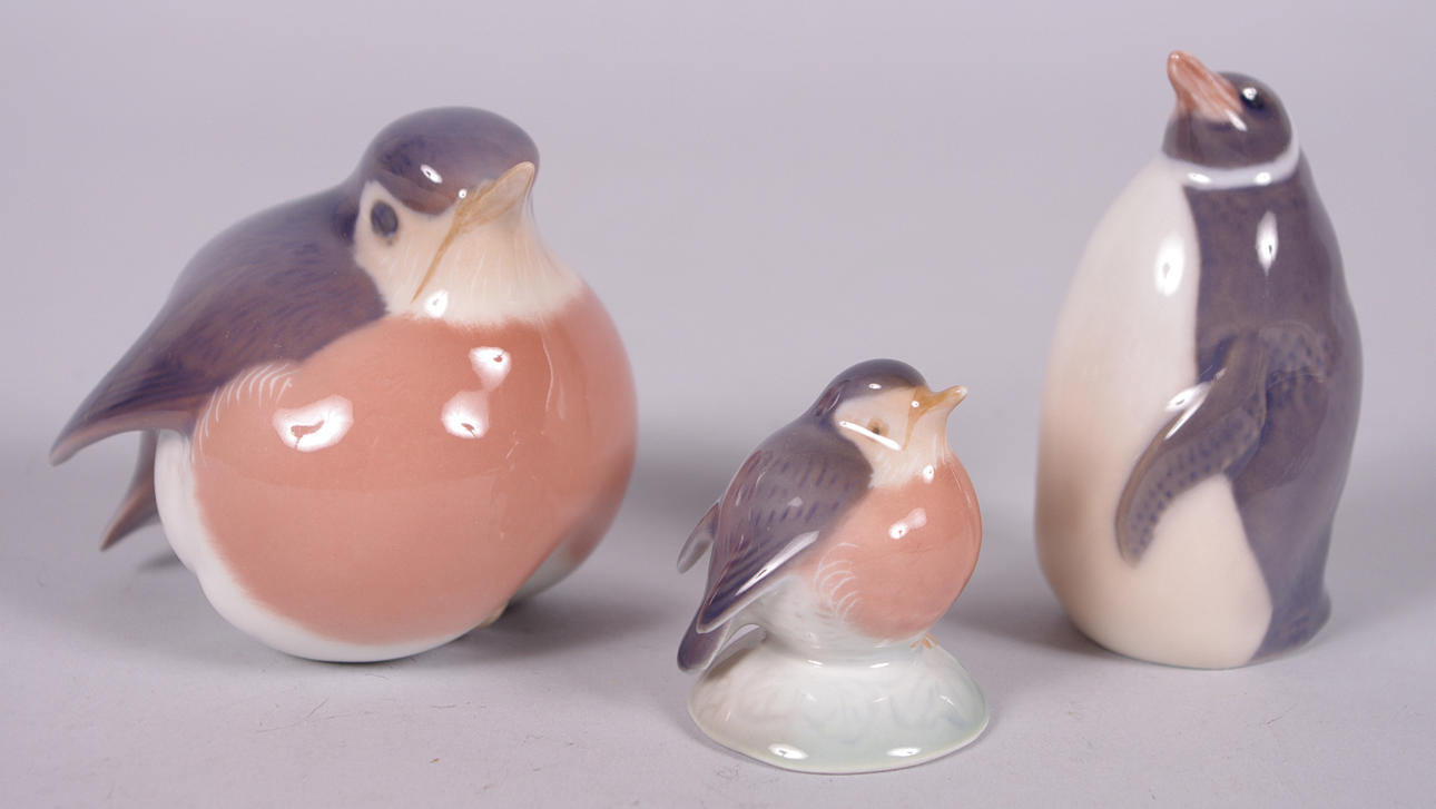 PORSLINSFIGURER, 3 fåglar, Royal Copenhagen.