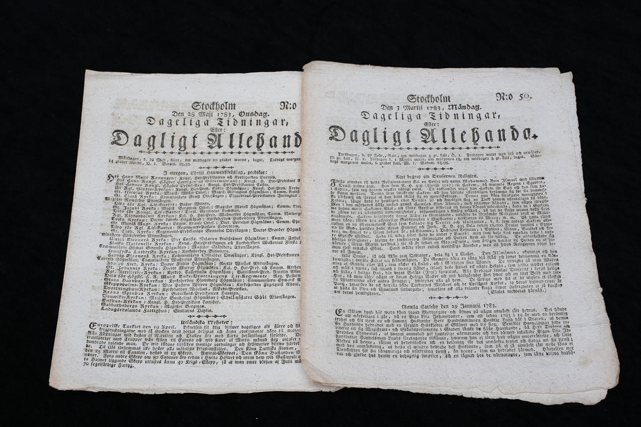 DAGELIGA TIDNINGAR / DAGLIGT ALLEHANDA 1783 samt 1786 3 stycken.