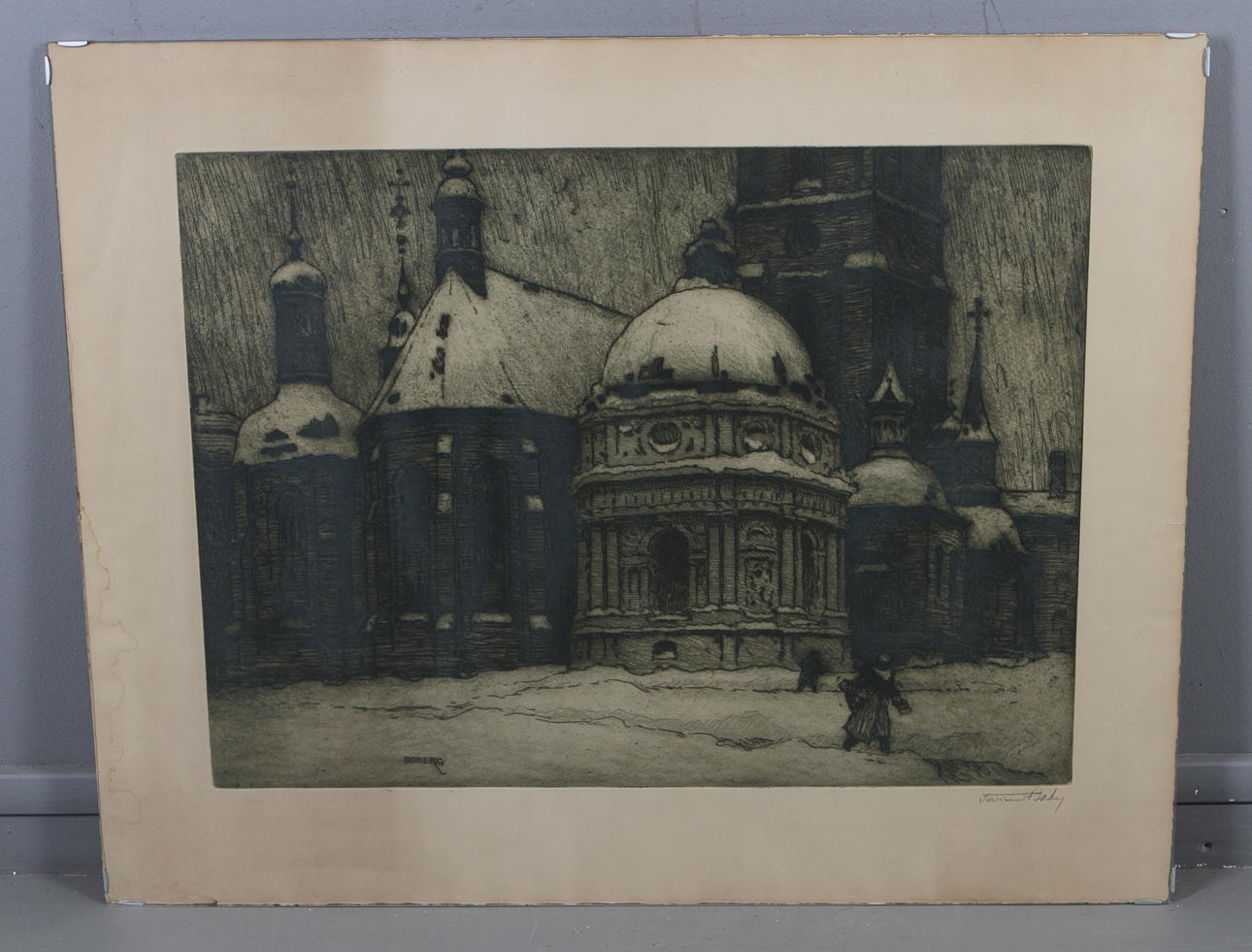 FERDINAND BOBERG. Riddarholmskyrkan, etsning, signerad.