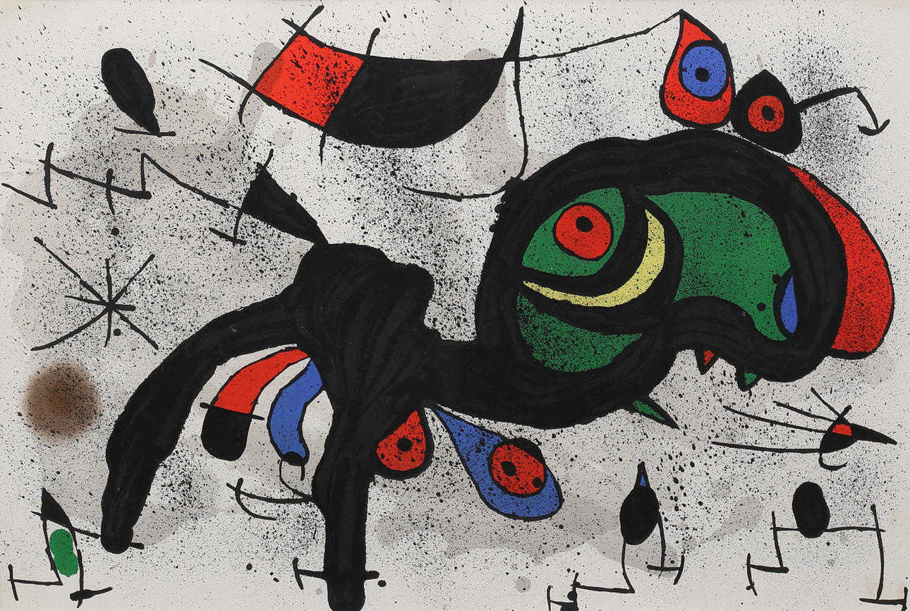 JOAN MIRÓ. EFTER. Komposition, färglitografiskt tryck, osignerad.