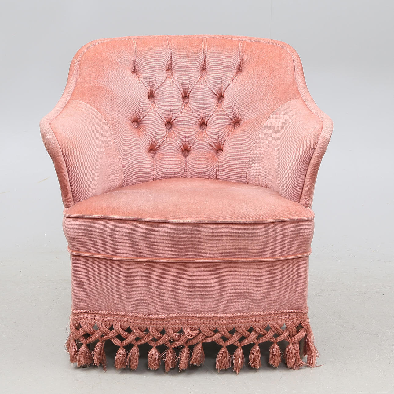 LÆNESTOL, pink betræk, 1900-tallet.