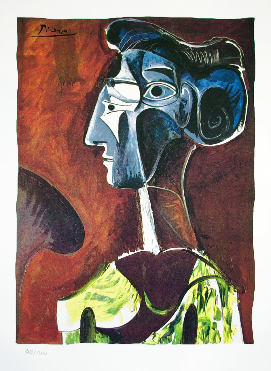 PABLO PICASSO. EFTER. Kvinna i profil, färgreproduktion.