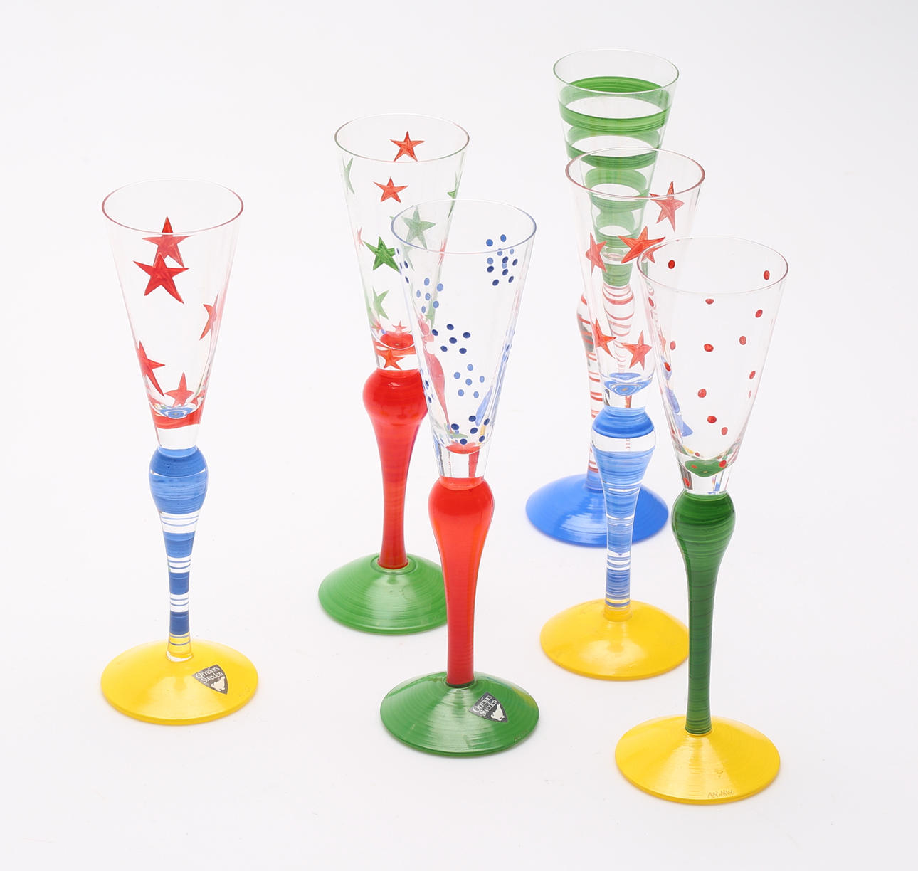 SNAPSGLAS, 6 Stück, "Clown", Anne Nilsson, Orrefors.