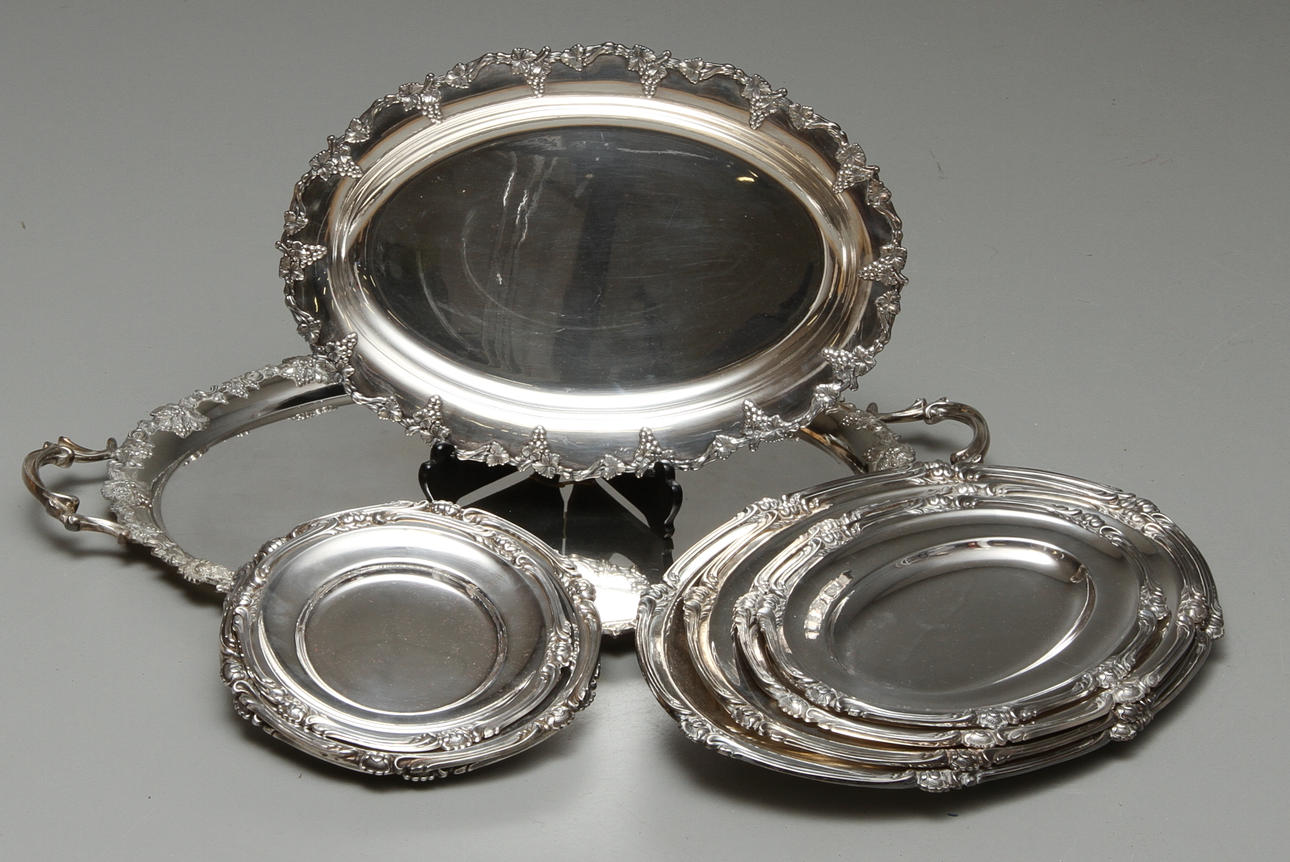 FAT 5 st, BRICKA, TALLRIKAR 3 st, nysilver, 1900-tal.