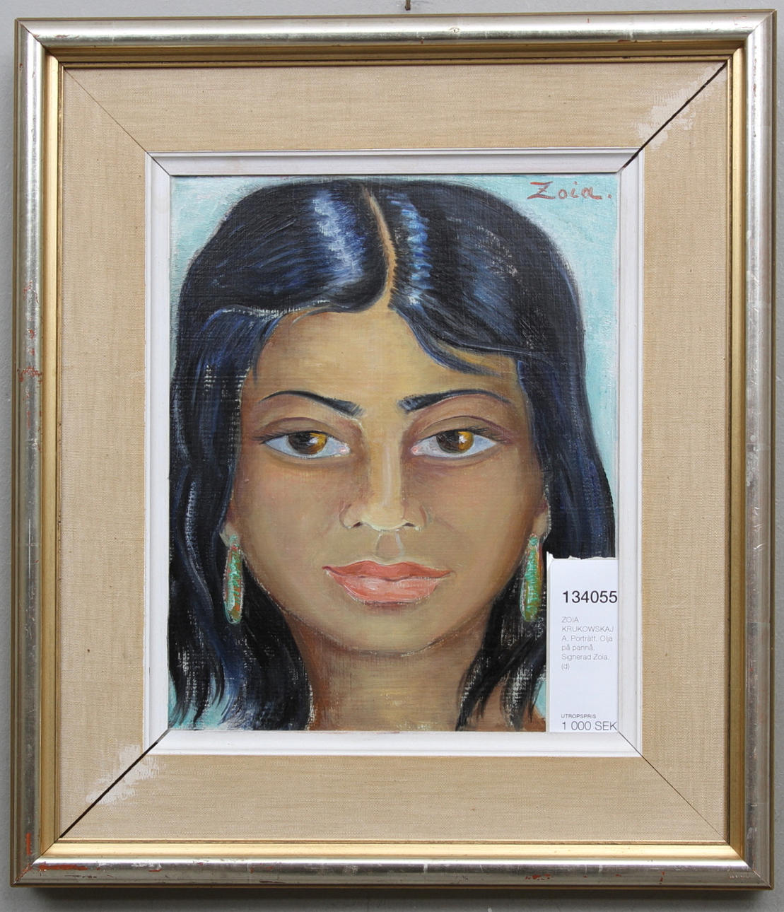 ZOIA KRUKOWSKAJA. Porträtt. Olja på pannå. Signerad Zoia.