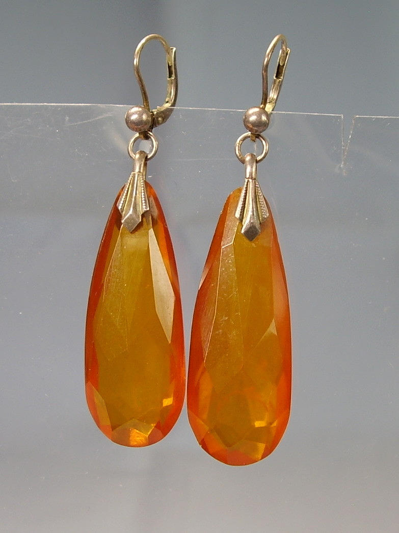 BERNSTEIN OHRRINGE SILBER ANTIK KÖNIGSBERG 1930.