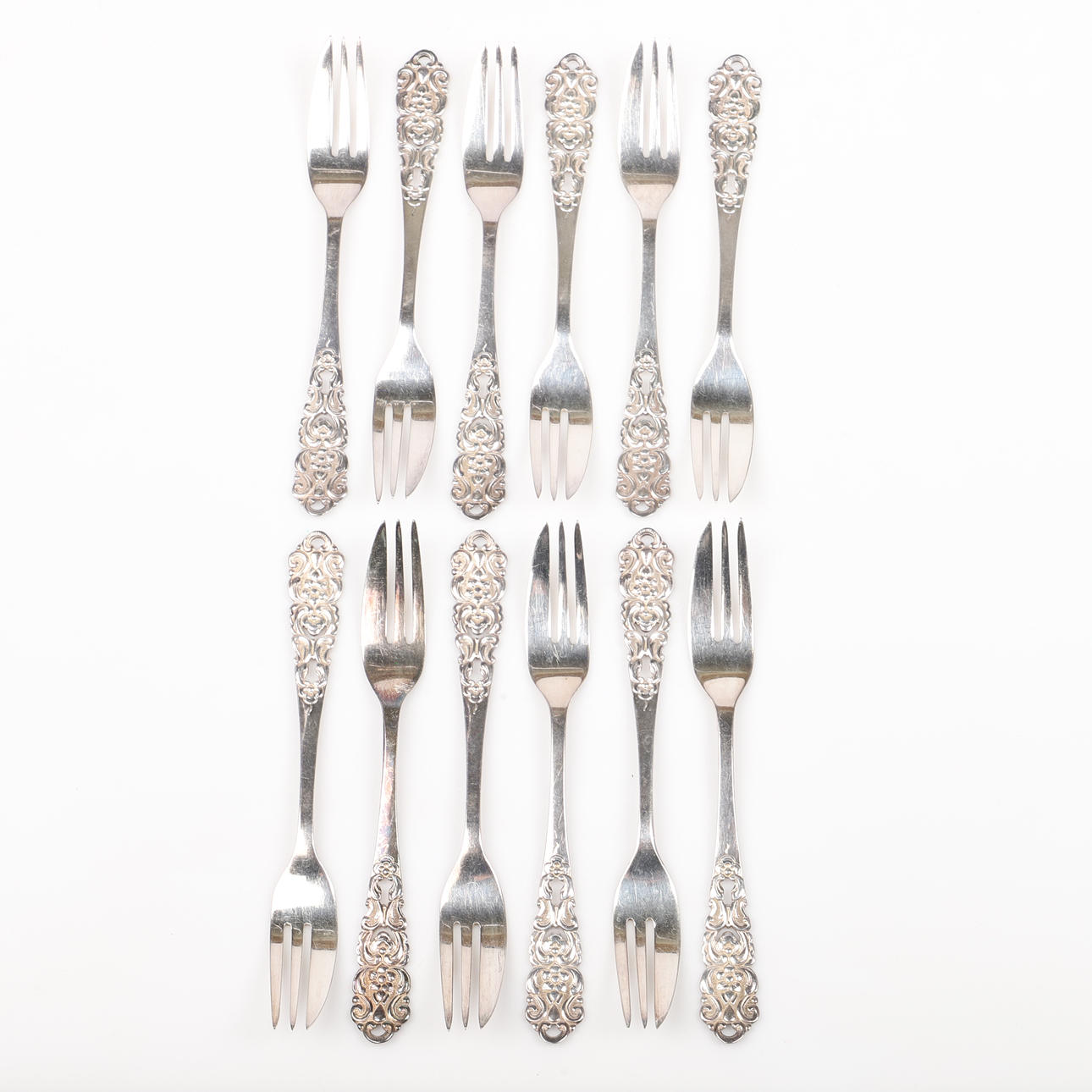 CAKE FORKS, 12 pieces, nickel silver.
