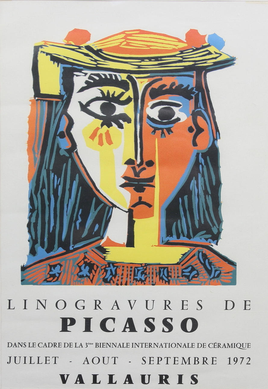 PABLO PICASSO. Lithographic exhibition poster. Linogravures de