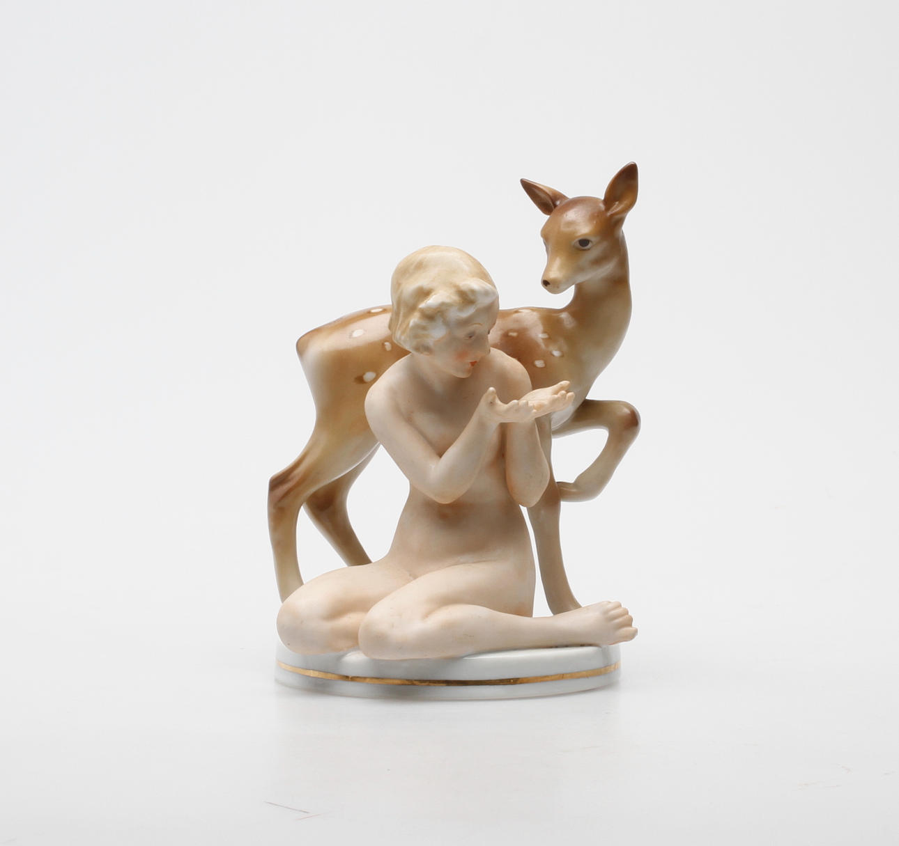 FIGURIN, porslin, kvinna med rådjur, 1900-tal.