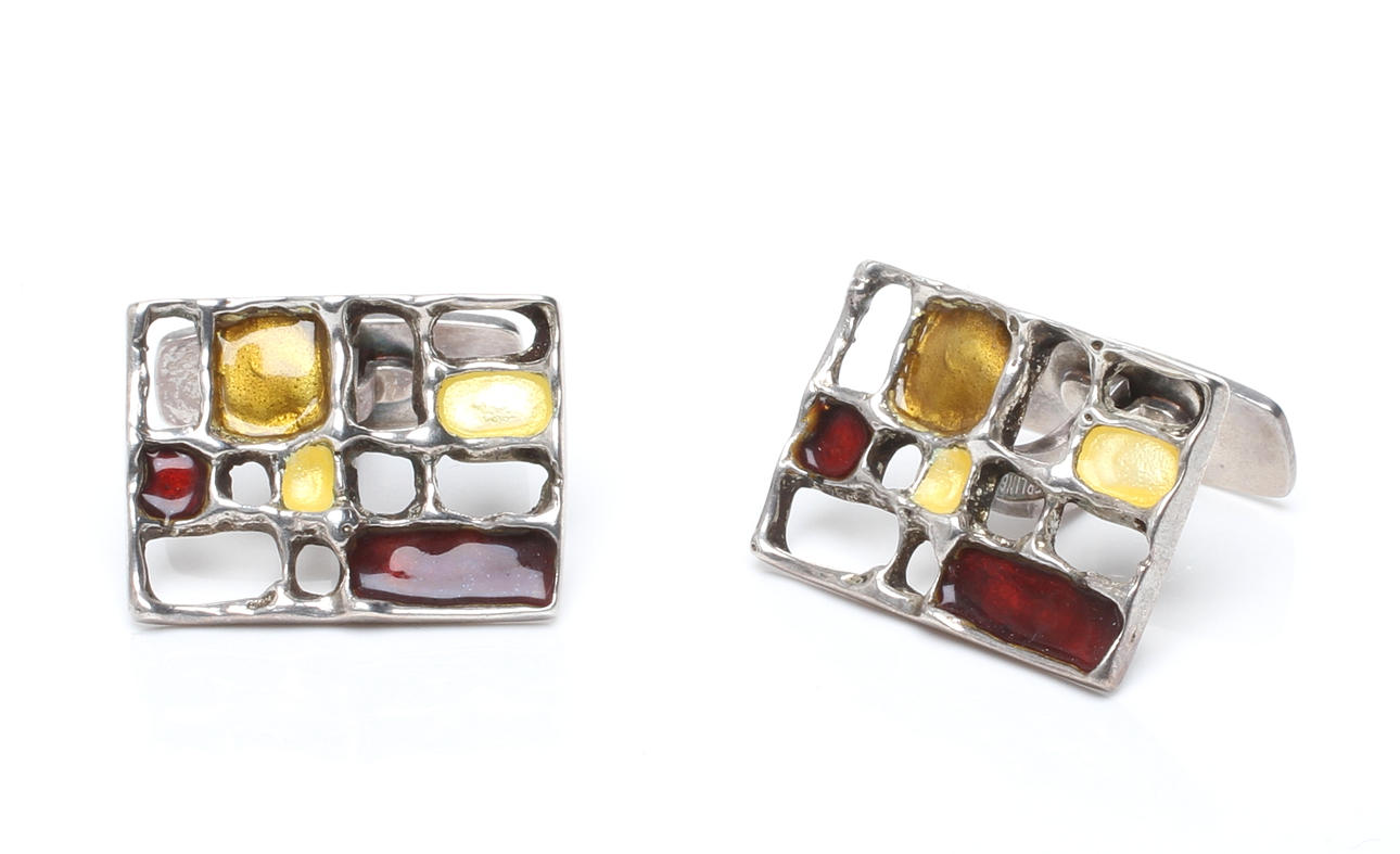 MANSCHETTKNAPPAR 1 par, sterling silver med emalj, Karl Jorgen Otteren, David Andersen, Norge.