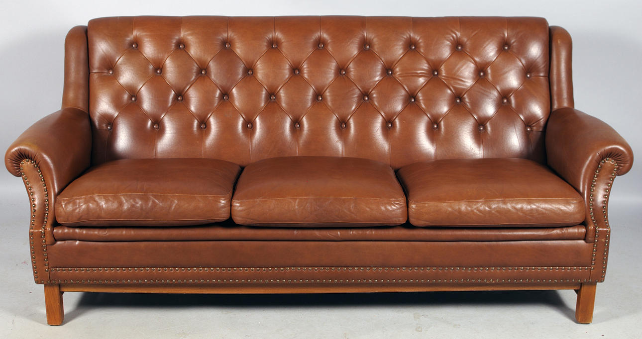 SOFFA, brunt skinn, 1960/70-tal.