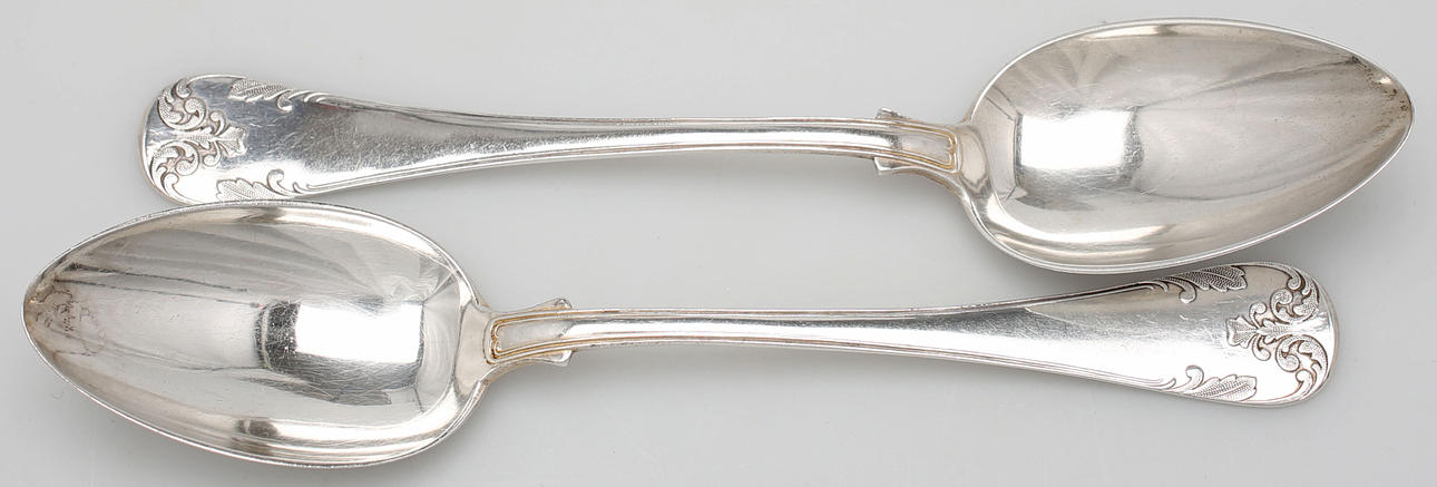 UPPLÄGSSKEDAR, 2 st, silver, A.G Dufva, Stockholm, 1929/1931.