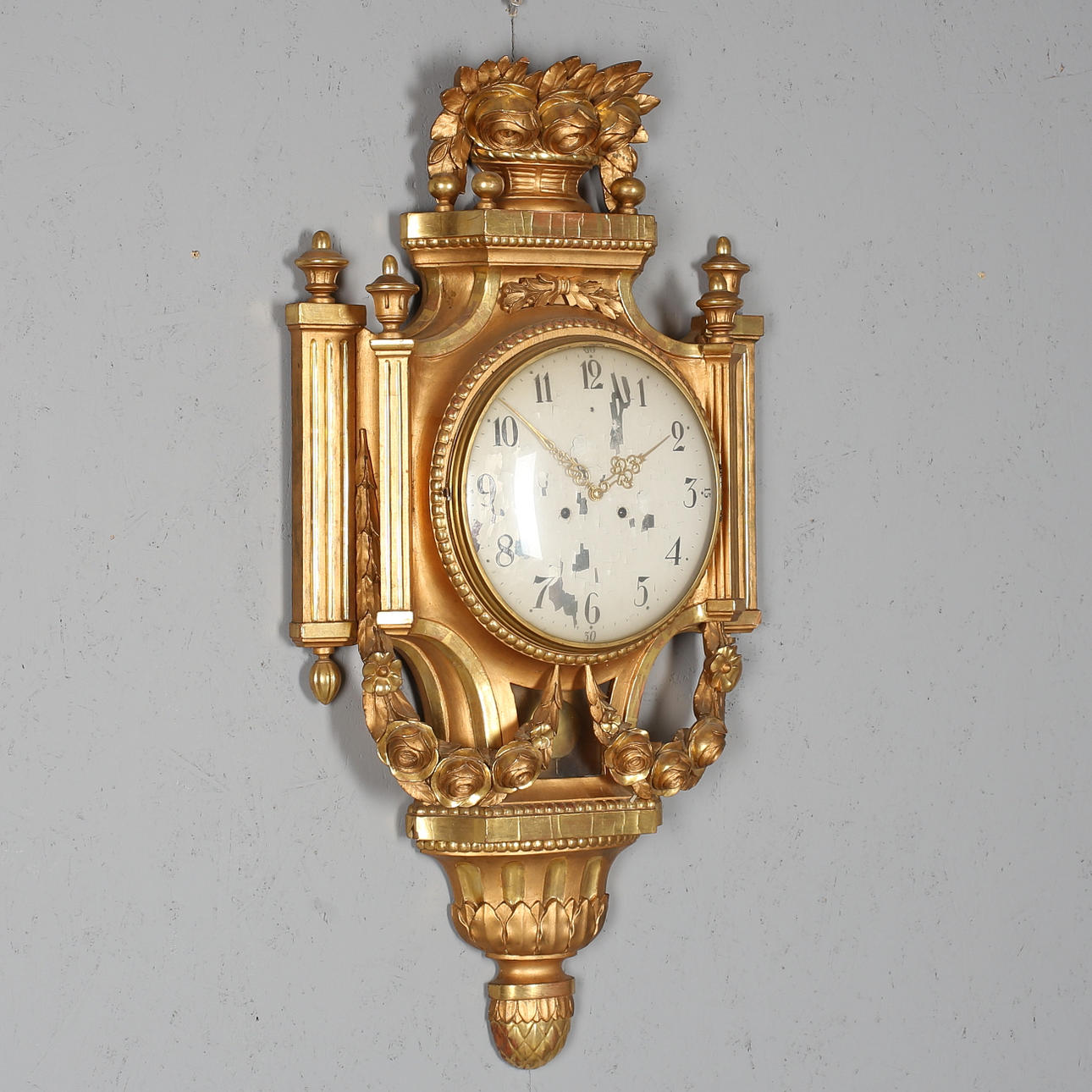 WALL PENDULUM, Gustavian style, gilded and bronzed, Junghan clockwork, first half of the 20th century.