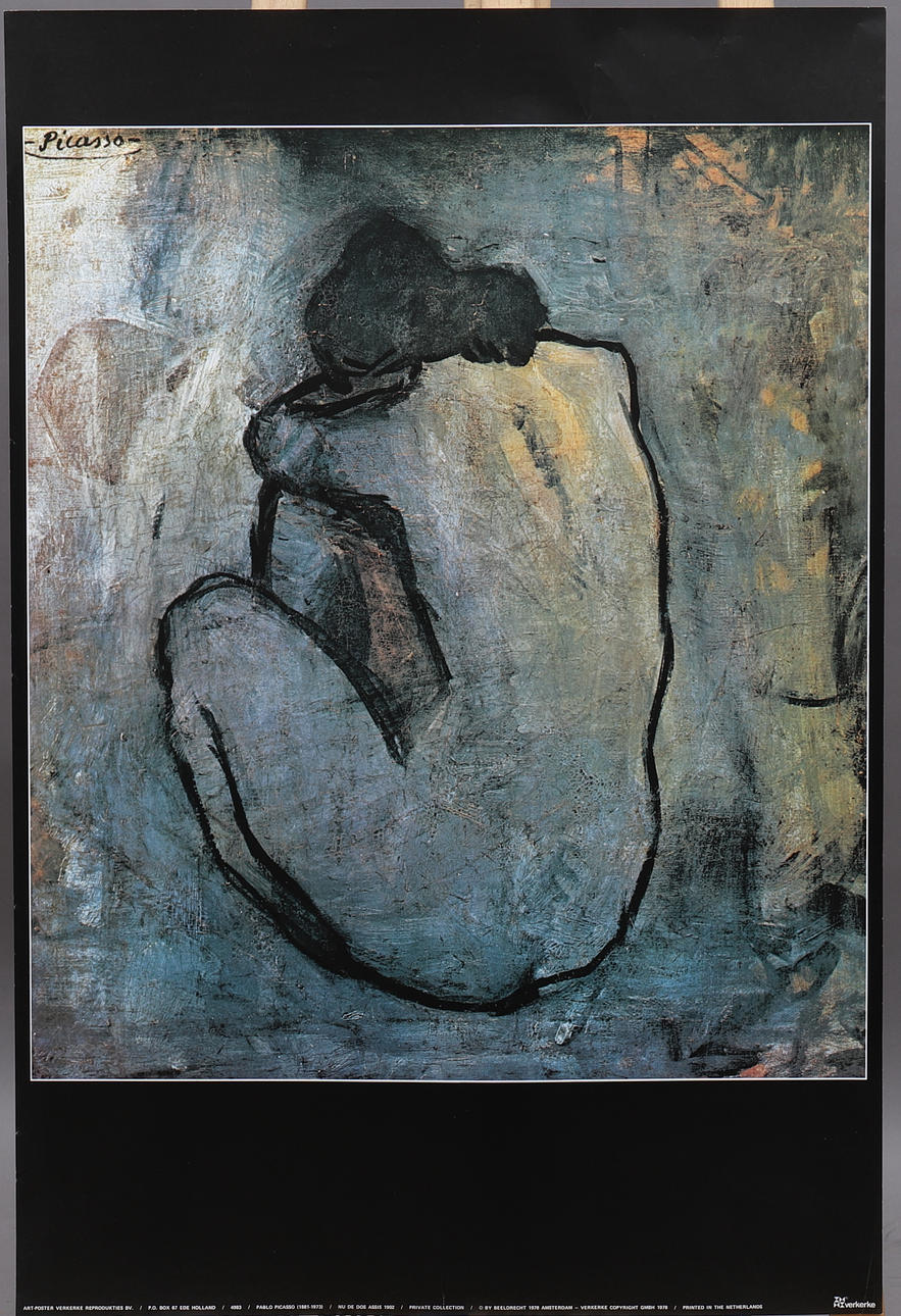 PABLO PICASSO. Plakat, Offsetdruck, sitzende Frau.