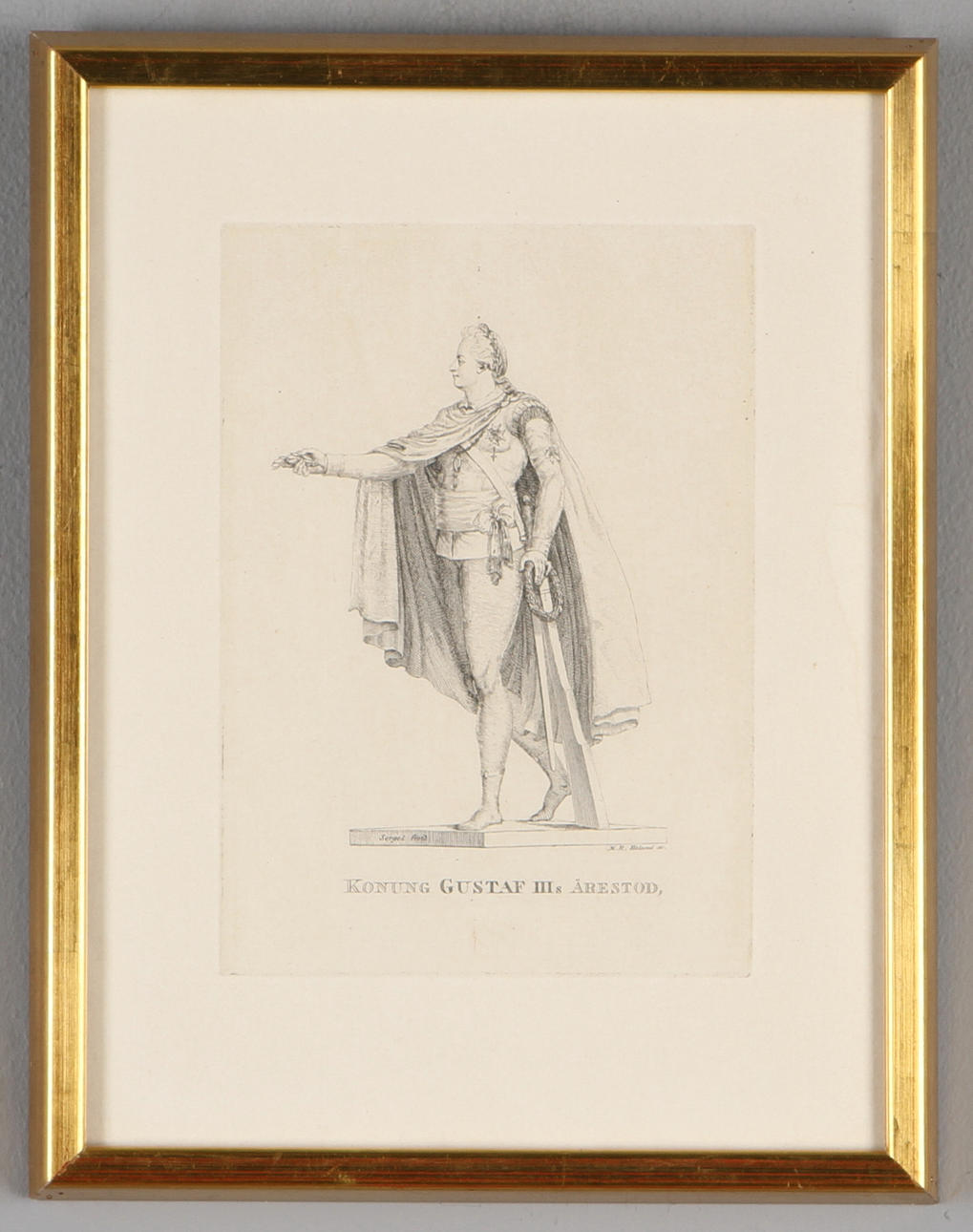 MARTIN RUDOLF HELAND. Konung Gustav III Ärestod, gravyr.