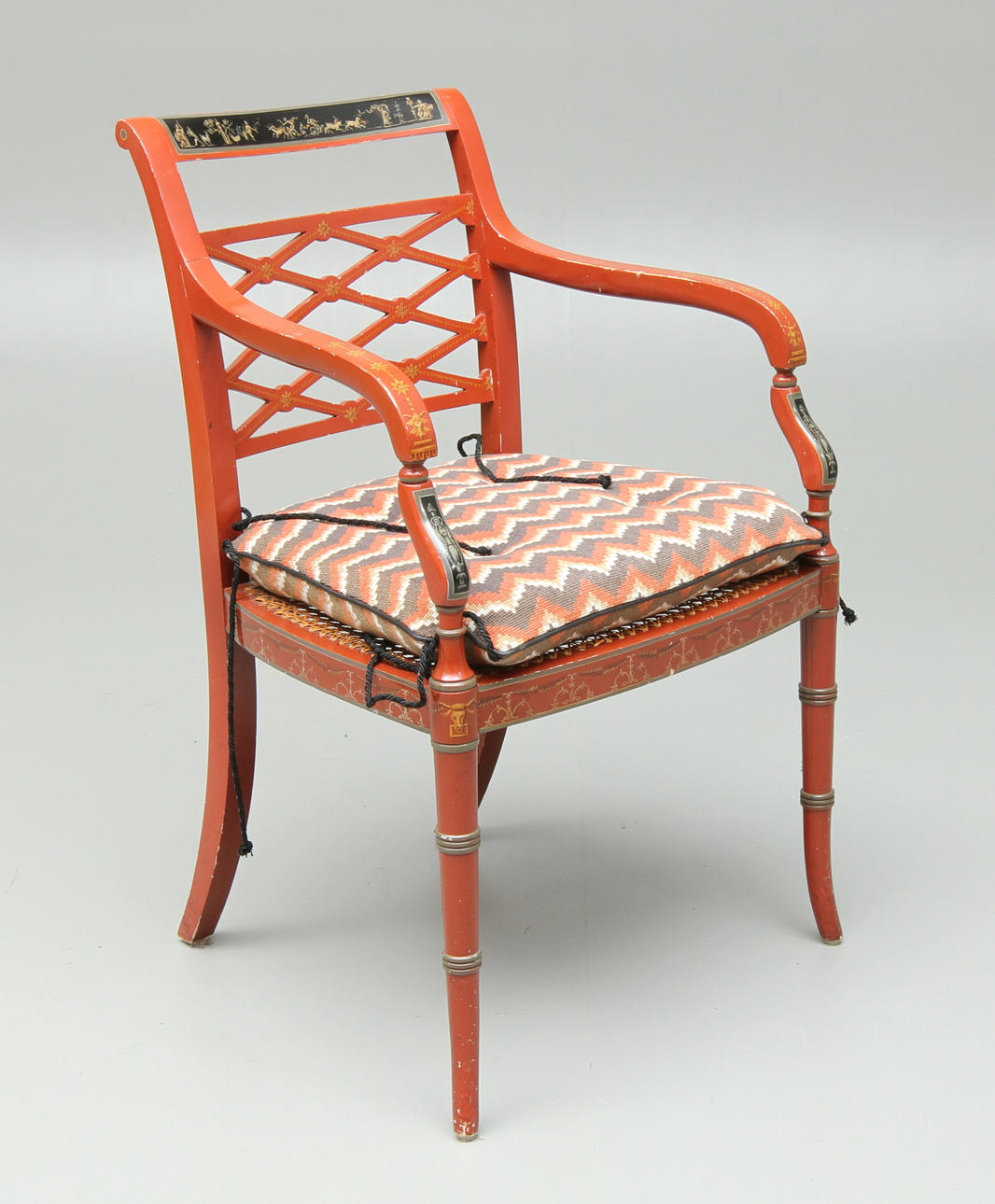 KARMSTOL, empirestil, med dekormålningar efter antiken,1900-tal.