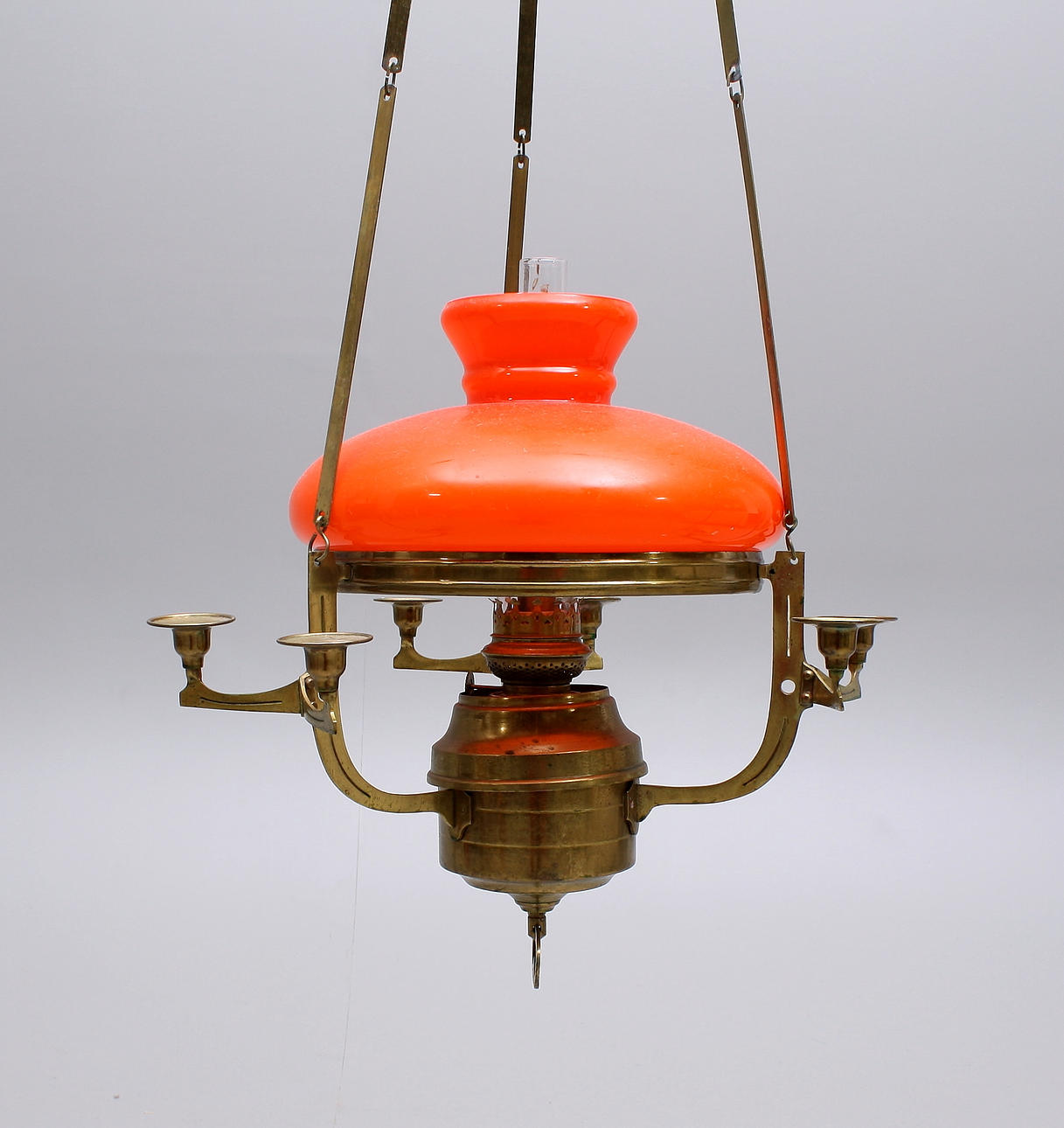 TAKFOTOGENLAMPA, jugend, mässing/glas, omkring 1900, höjd 110 cm.