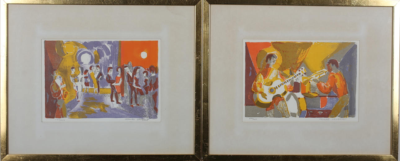 GEORG LAMBERT. Dans och musiker (2). Färglitografier. Signerade. 195/250 respektive 220/250.