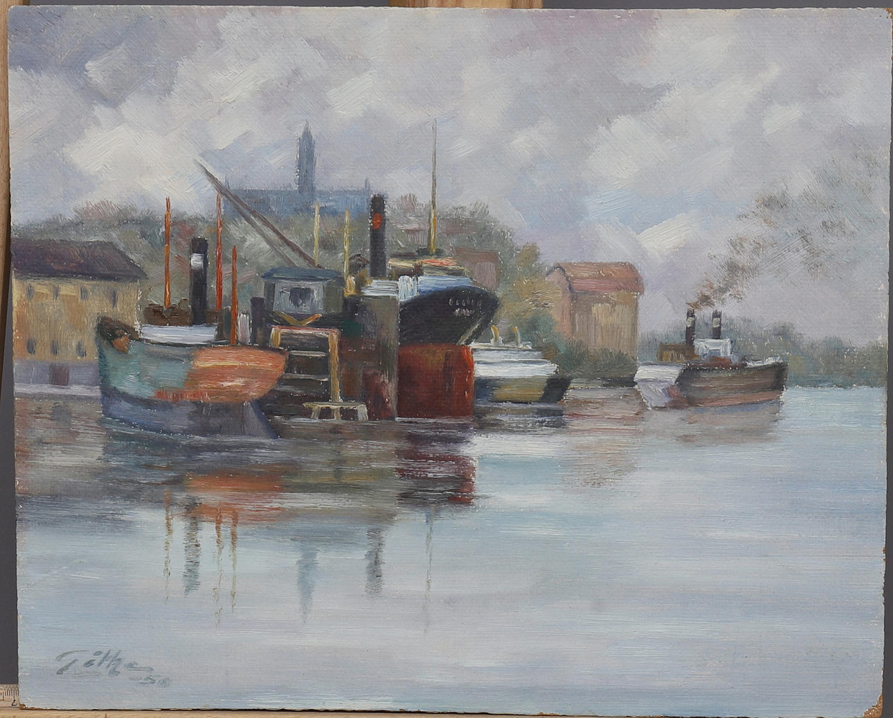GÖTHE ERICSSON. oil on Board, harbor motif, signed, dated.