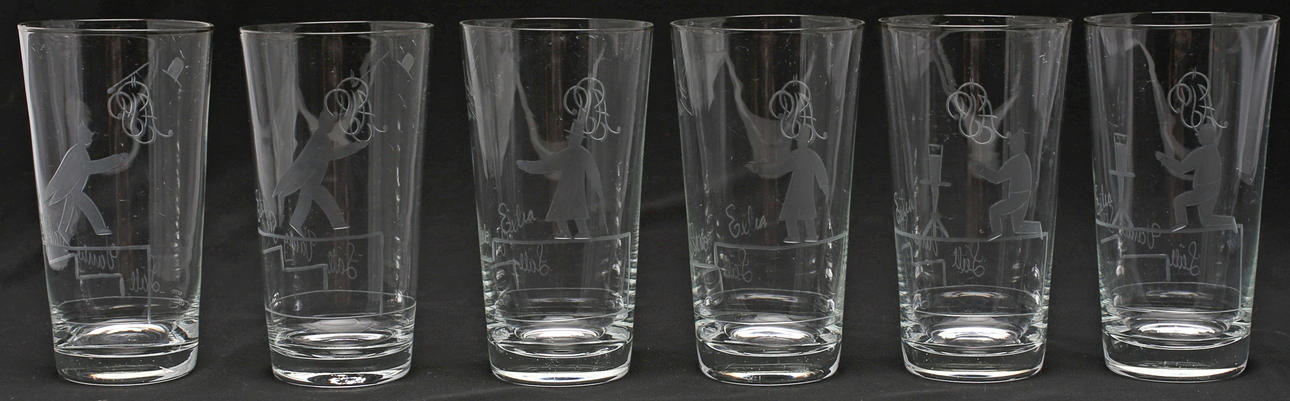 GROGGLAS, 6 st, glas, 1900-talets mitt.