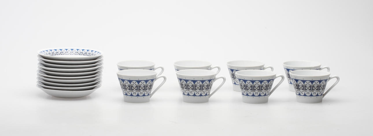 KAFFEKOPPAR med FAT, 10 delar, Upsala Ekeby, Karlskrona.