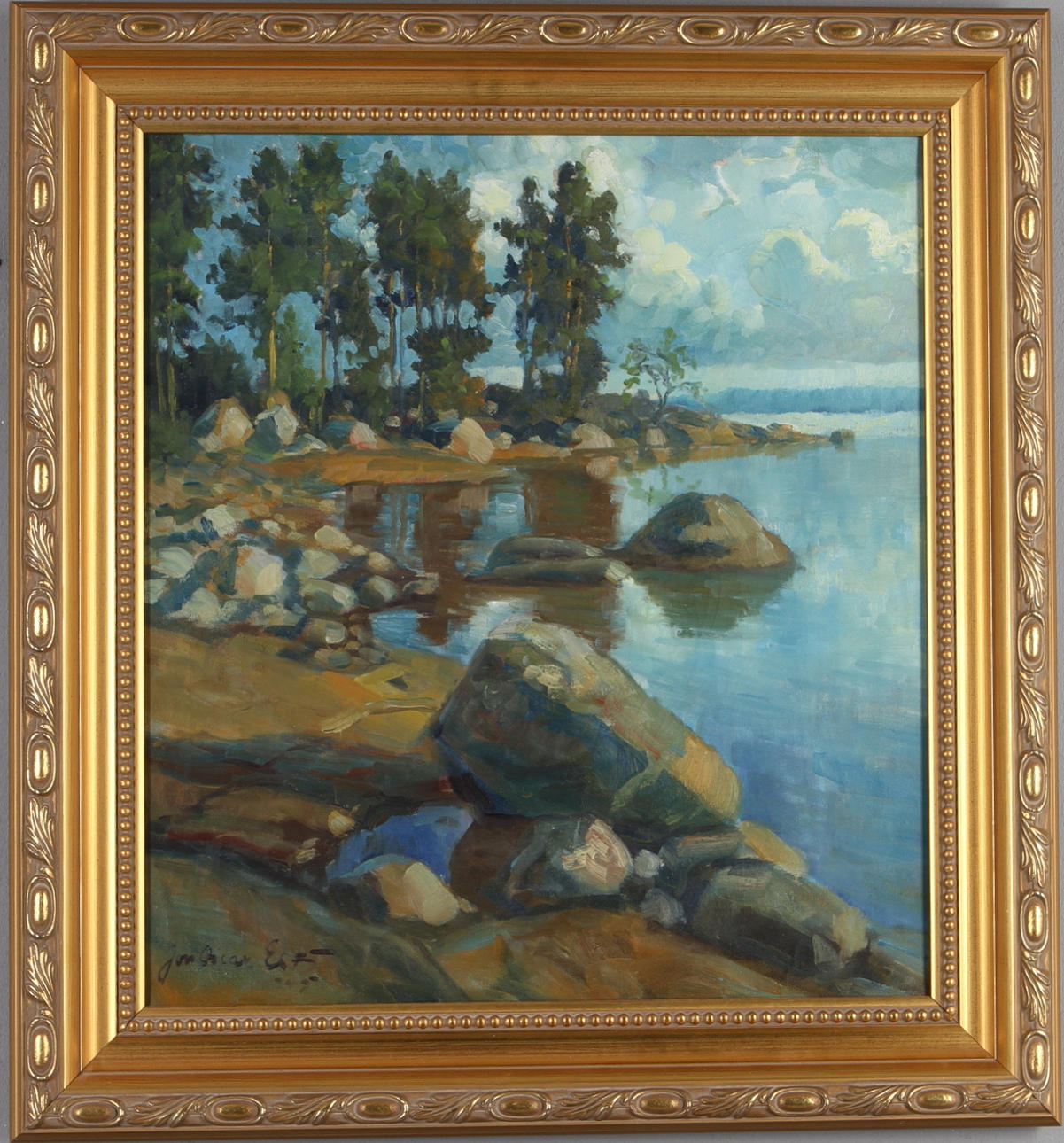 JON OSCAR ESTI. Kustlandskap, olja på duk, signerad och daterad 1945.
