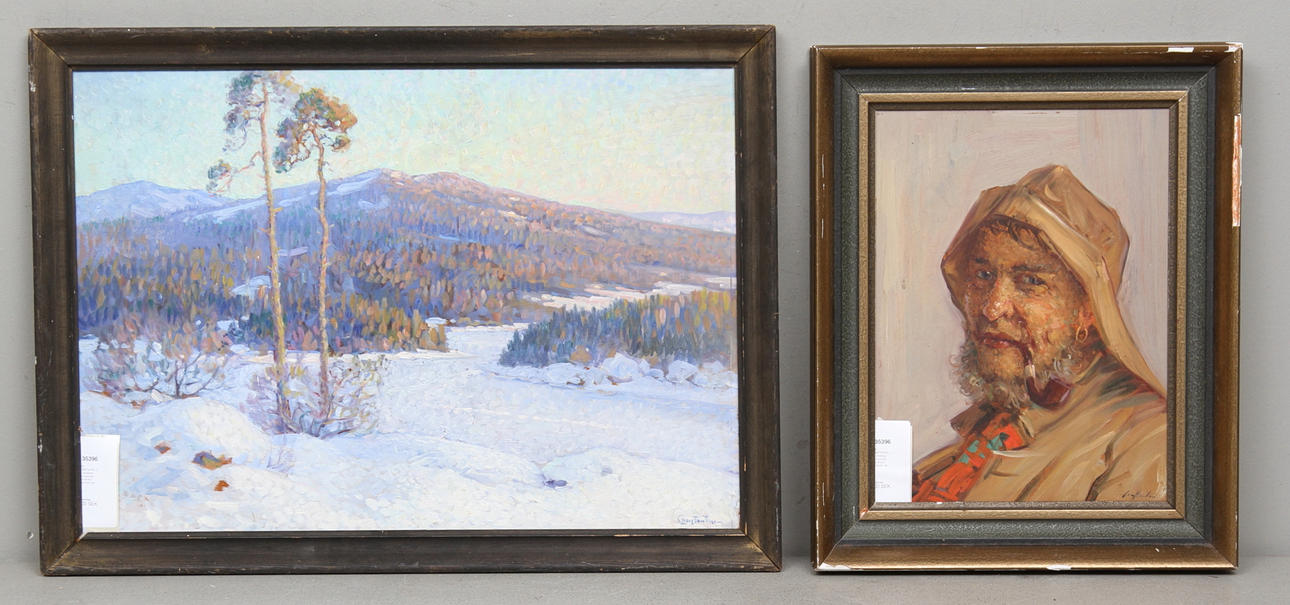 IVAN CONSTANTIN. 2 st. Landskap samt porträtt. Olja på duk. Signerade.