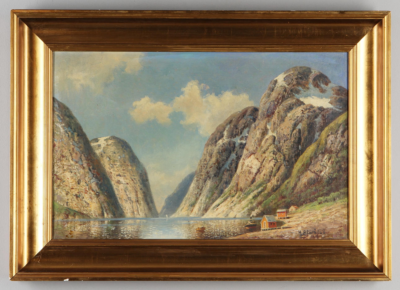 H. ELMBLAD. Fjordlandskap, olja på duk, signerad.