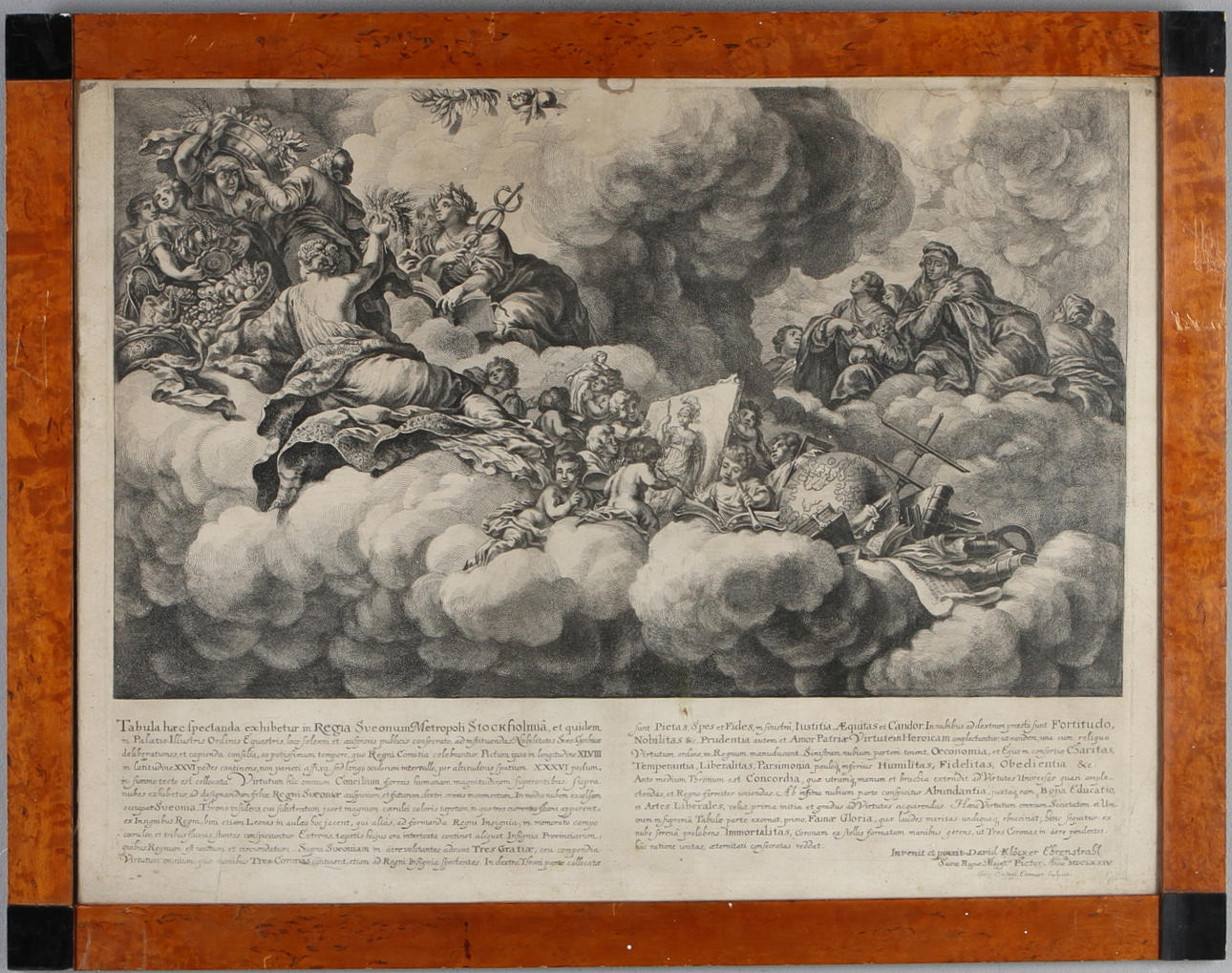 GEORG-CHRISTOPH EIMMART. efter "Dygdernas rådslag", målning i riddarhusets tak av David Klöcker Ehrenstrah, kopparstick.