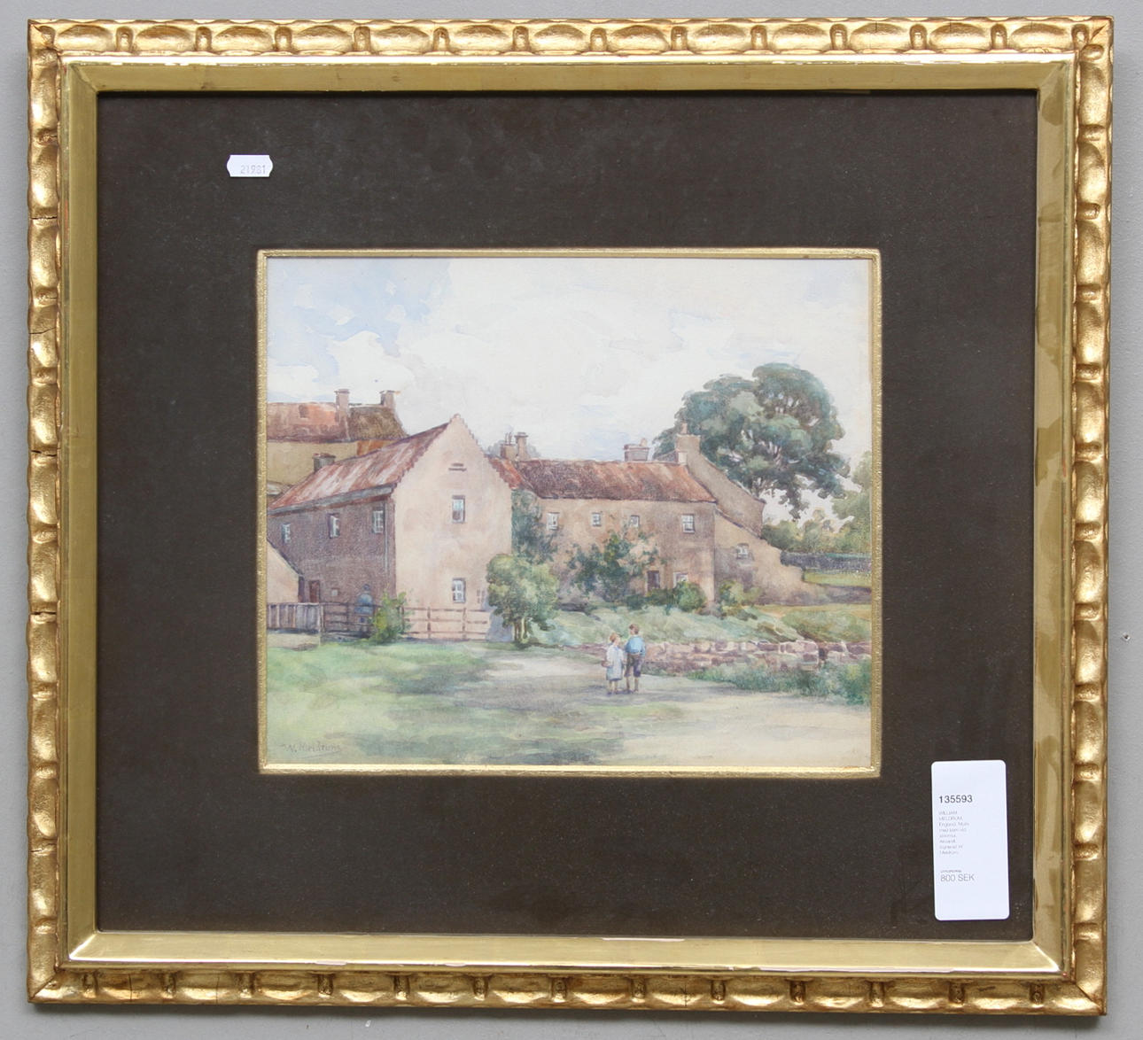 WILLIAM MELDRUM. England. Motiv med barn vid stenmur. Akvarell, signerad W Meldrum.