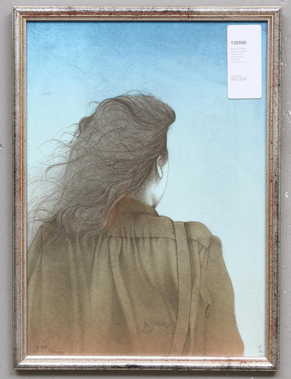 BRUNO BRUNI. Kvinna mot blått. Grafiskt blad. Signerad och numrerad 4395/10000.