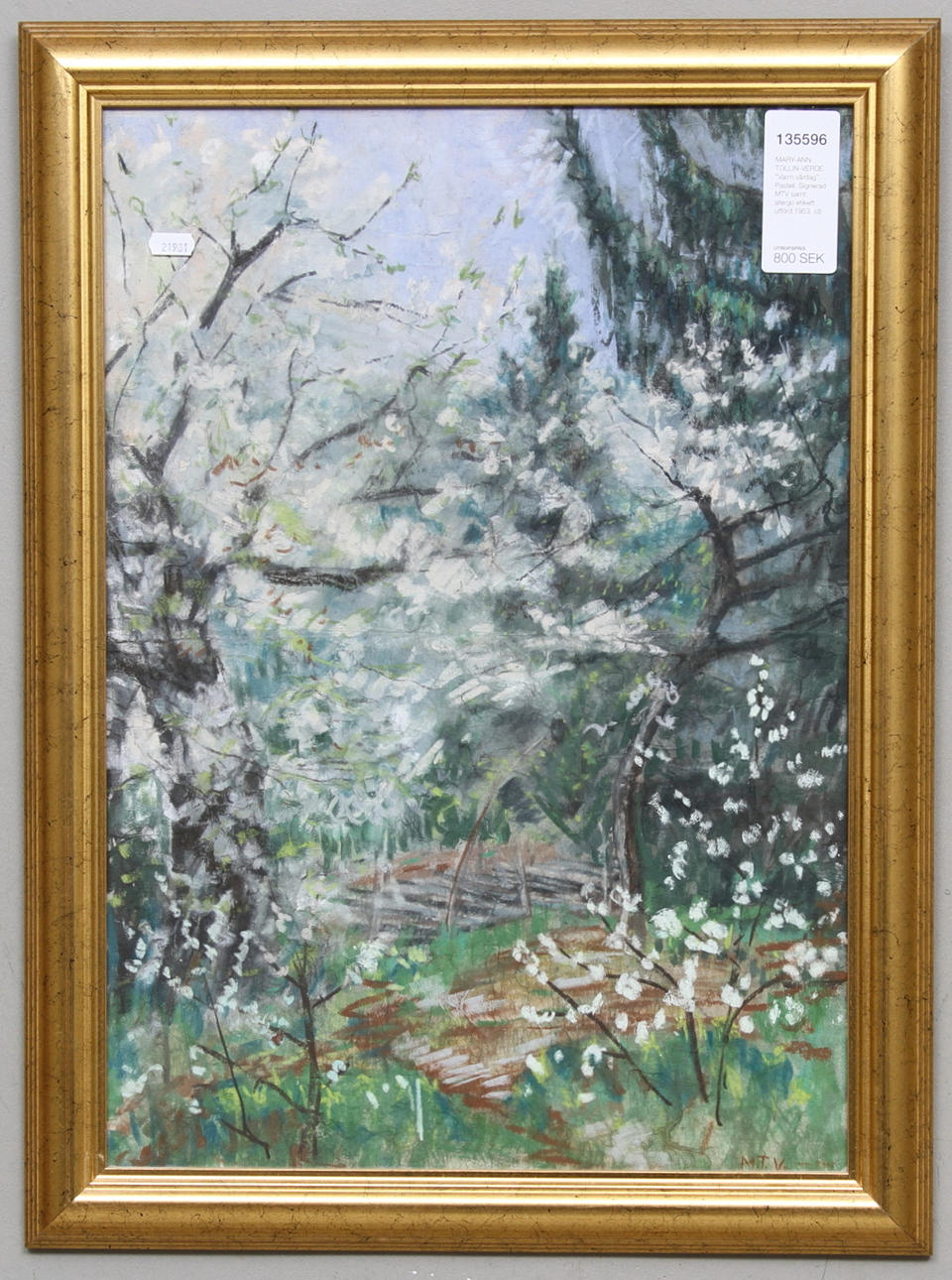 MARY-ANN TOLLIN-VERDE. "Varm vårdag". Pastell. Signerad MTV samt atergo etikett utförd 1953.