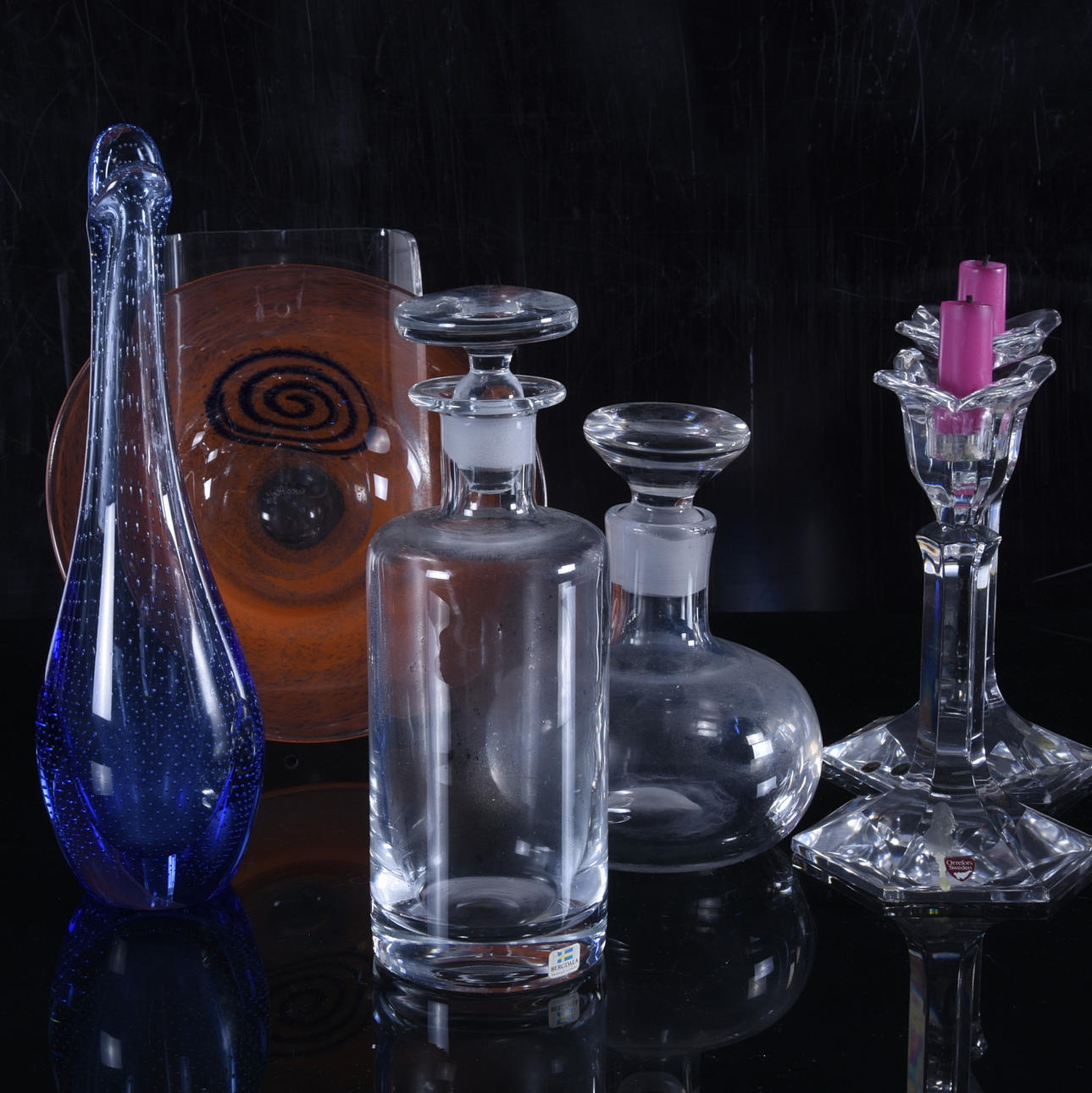 GLASFÖREMÅL, 6 delar, bl a Orrefors.