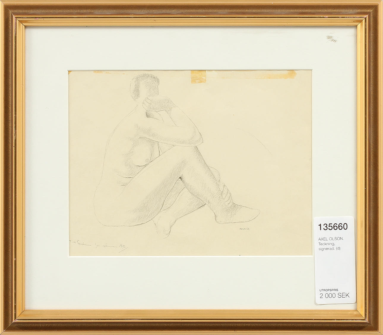 AXEL OLSON. Teckning, signerad.