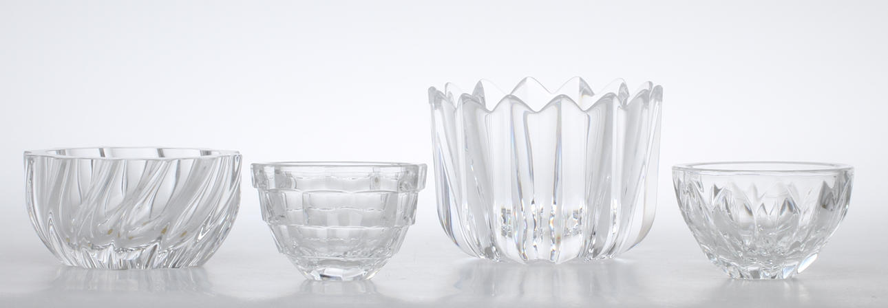 PARTI GLAS, 4 delar, Kosta och Orrefors, Bl a "Fleur", Jan Johansson.