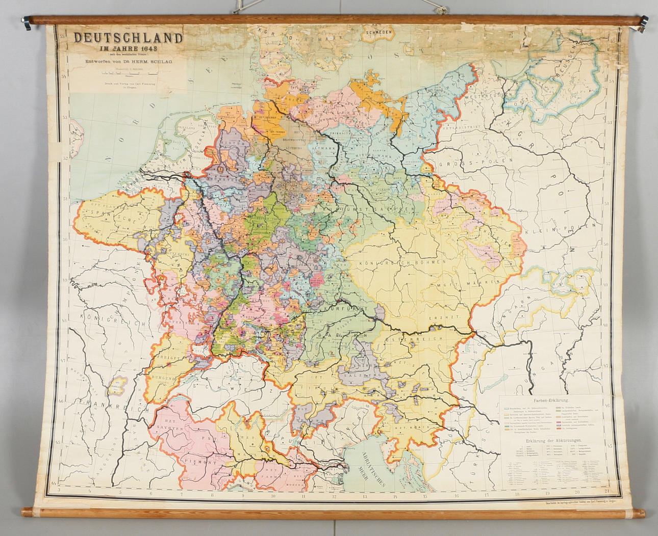 MAPA ESCOLAR, Alemania 1648, siglo XIX.
