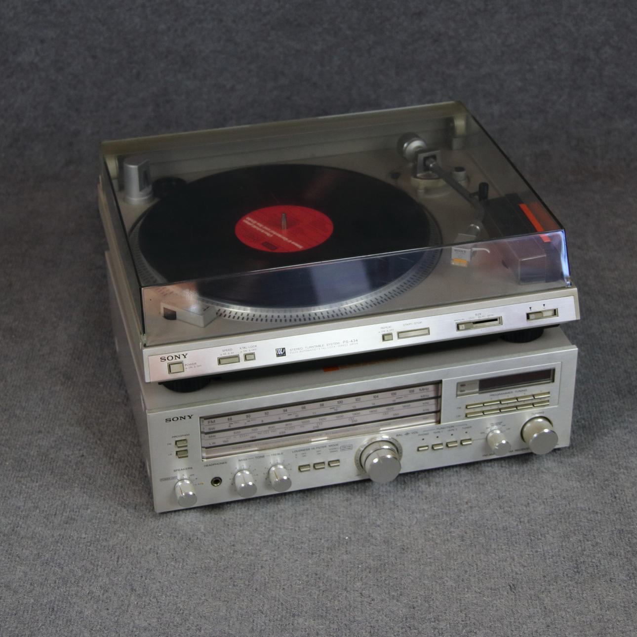 RECORD PLAYER, SONY PS 434-A AND RECEIVER STR-434L.