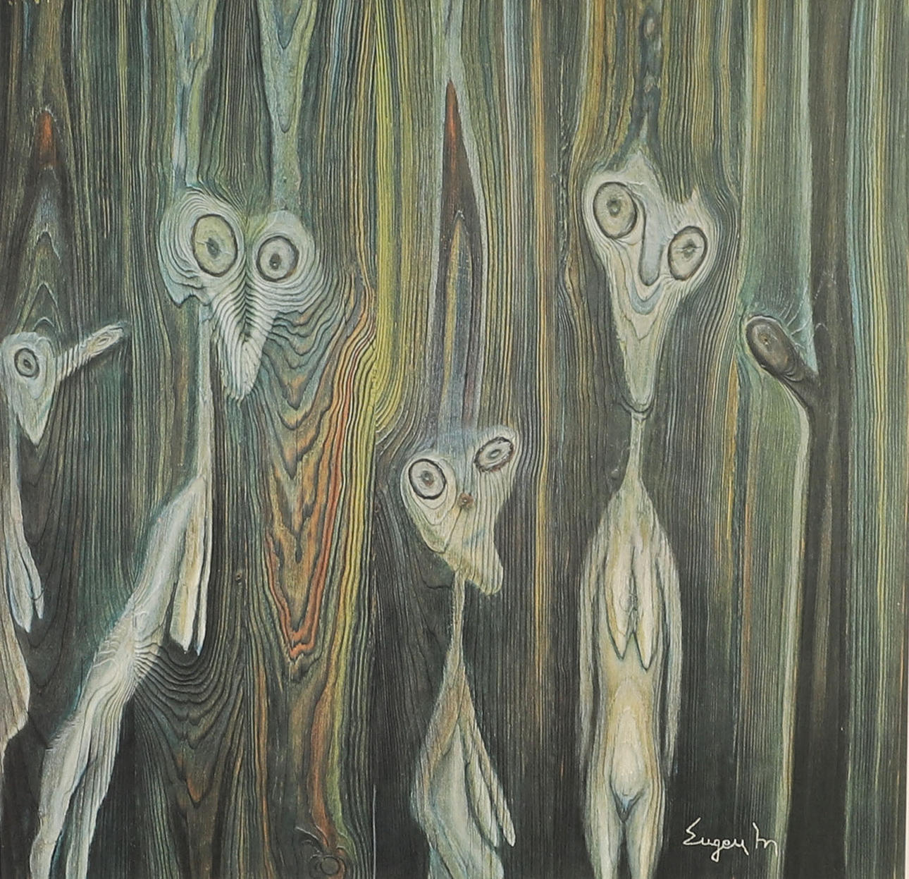 EUGEN MONTELIN. Figure composition, color lithography, signed.