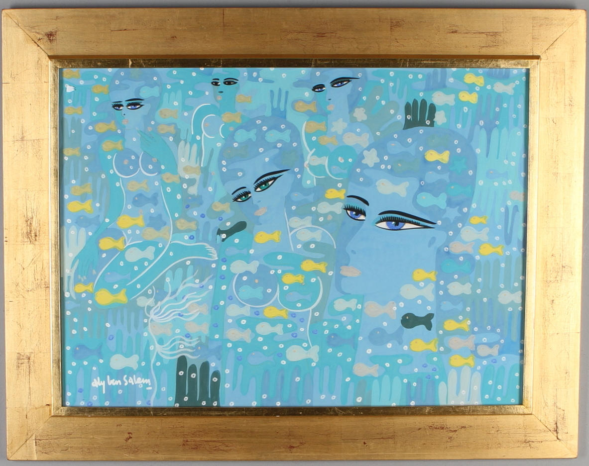 ALY BEN SALEM. "Under havet", gouache, signerad.