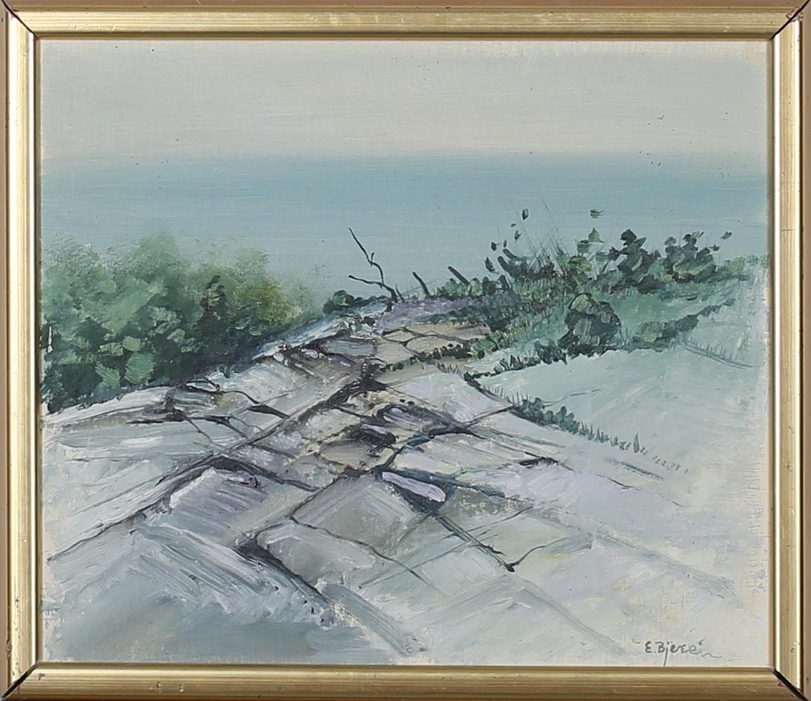 EKE BJERÉN. "Sommarklippor". Olja på uppklistrad duk. Signerad E Bjerén.