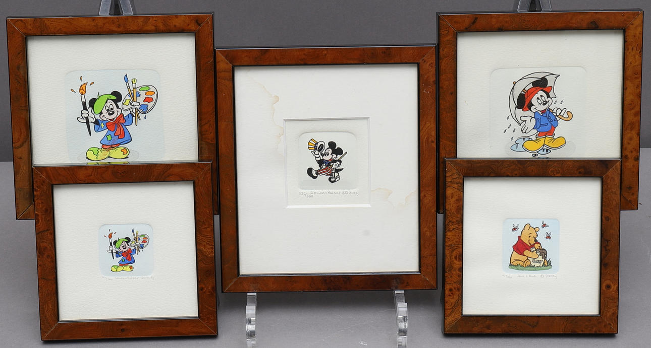 SOWA & REISER, WALT DISNEY, 5 pcs., etchings, hand-colored