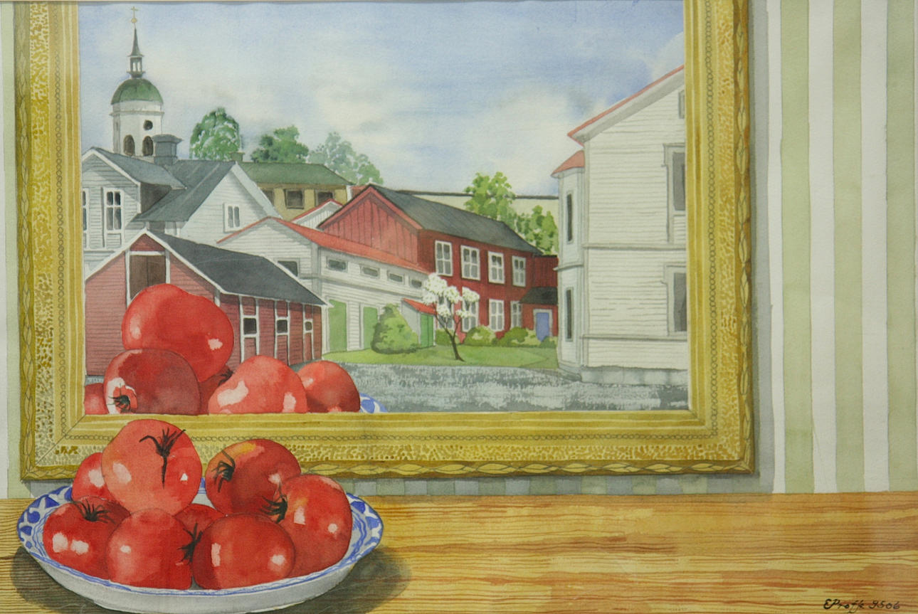 EVA PROFFE. akvarell, "Härnösand", signerad.