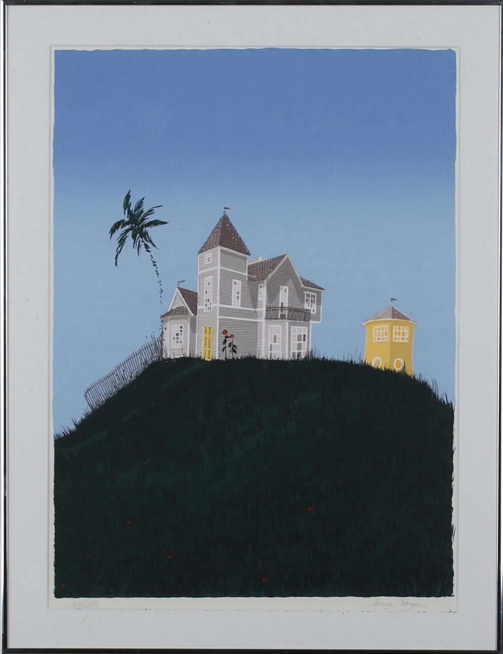 HELENA ÖSTERGREN. Hus på kullen. Färgserigrafi. Signertad. 122/225.