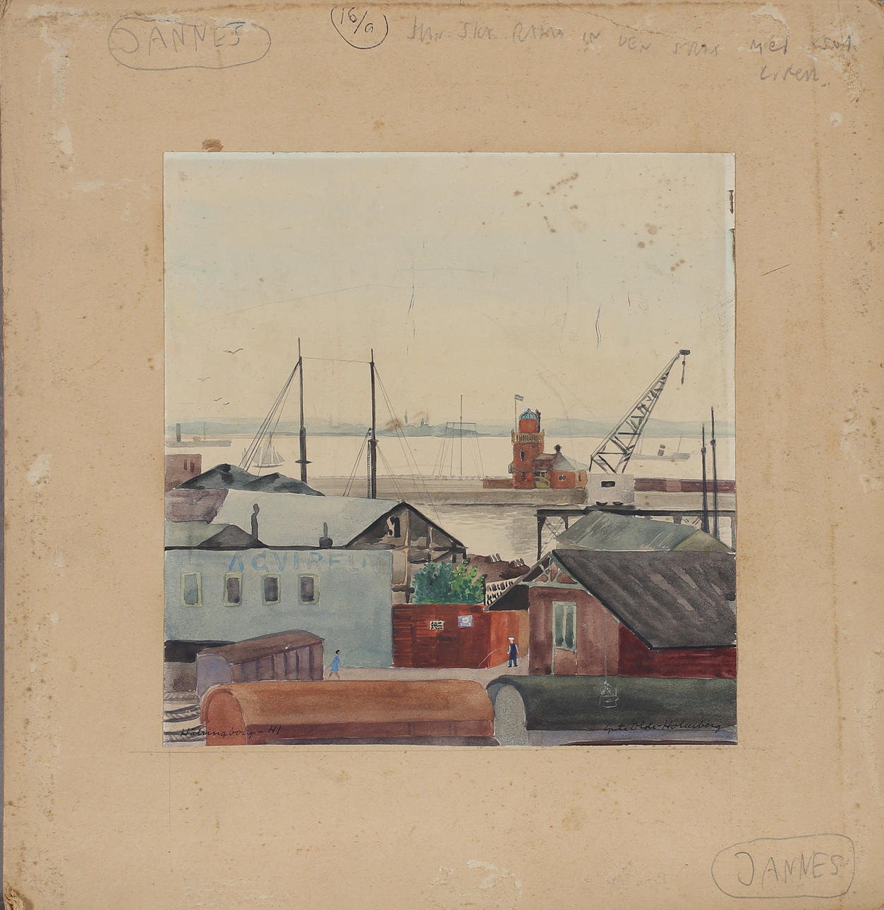 GRETA MÖRK - OLDE-HOLMBERG. Motif from Helsingborg, watercolour, signed and dated -41.