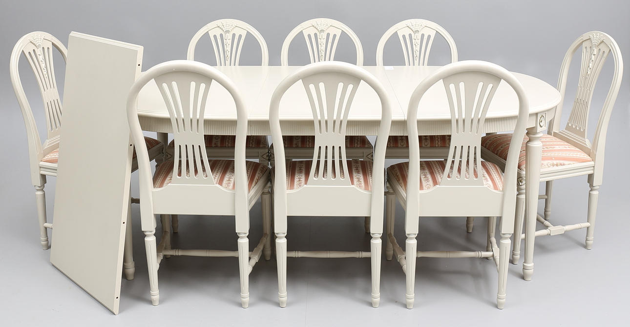 MATSALSMÖBEL, 9 delar, gustaviansk stil, 1900-talets andra hälft.