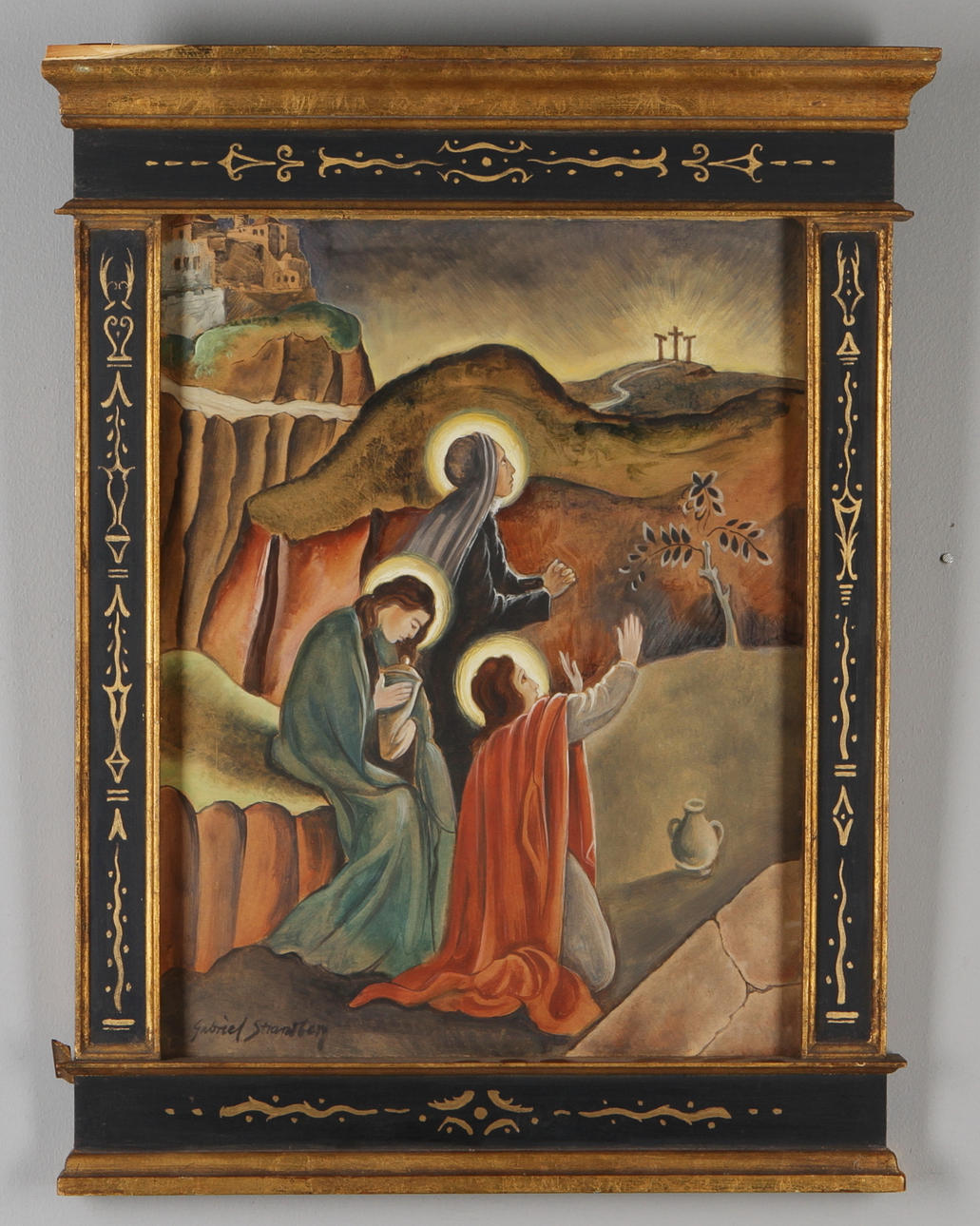 GABRIEL STRANDBERG. Sakralt motiv, olja på pannå, signerad.