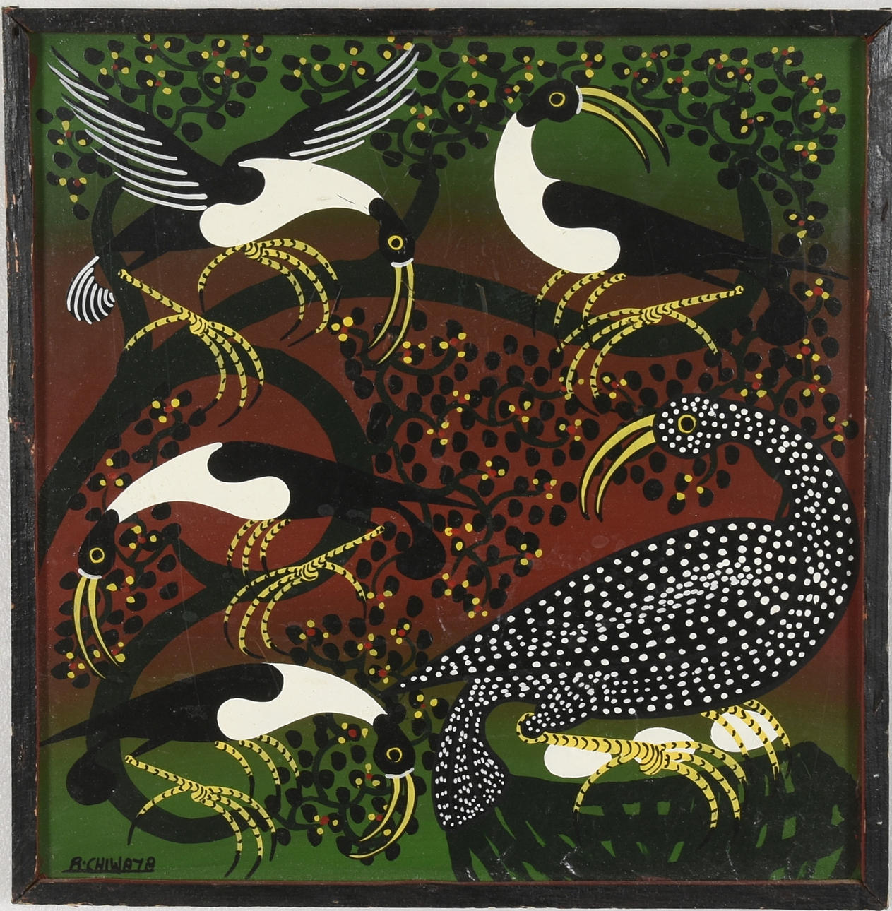 RAJABI CHIWAYA. Malerei auf Platte, "Tingatinga".