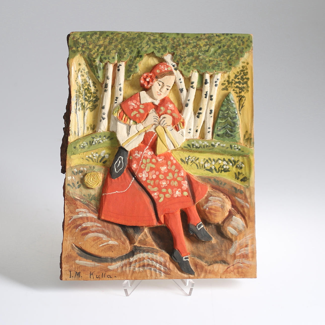 IDA MALM. Relief, "Kulla", signerad och daterad, Bergsjö 1948.